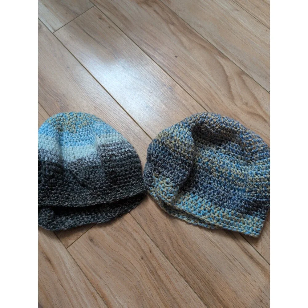 Bundle of 2 Handmade Crochet Beret Hats - French Artist Slouchy Tams - Blue